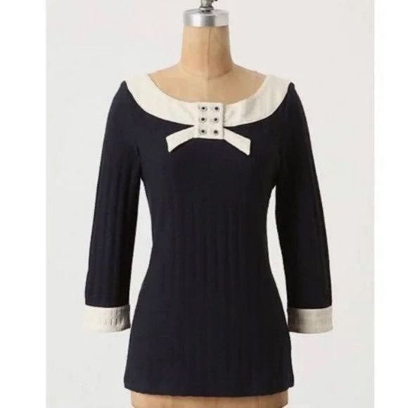 ANTHROPOLOGIE Pilcro & The Letterpress Waffle Knit Bow Mustard Top XS - Picture 12 of 12